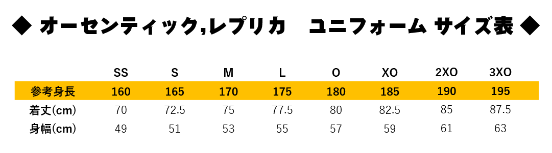 ユニフォームサイズ